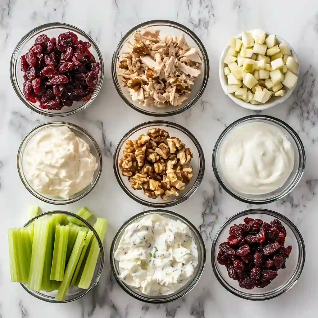 Ingredients for cranberry nut chicken salad