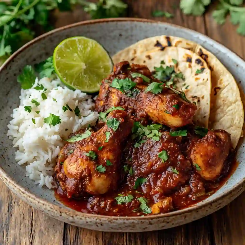 Mexican adobo chicken with rice and lime