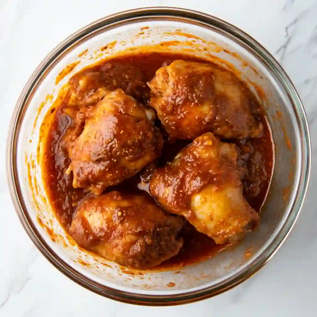 Chicken marinating in adobo sauce
