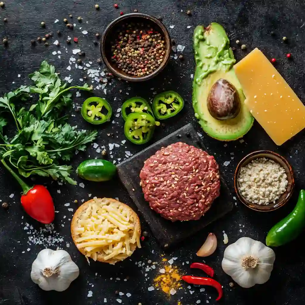 Ingredients for making a Mexican burger