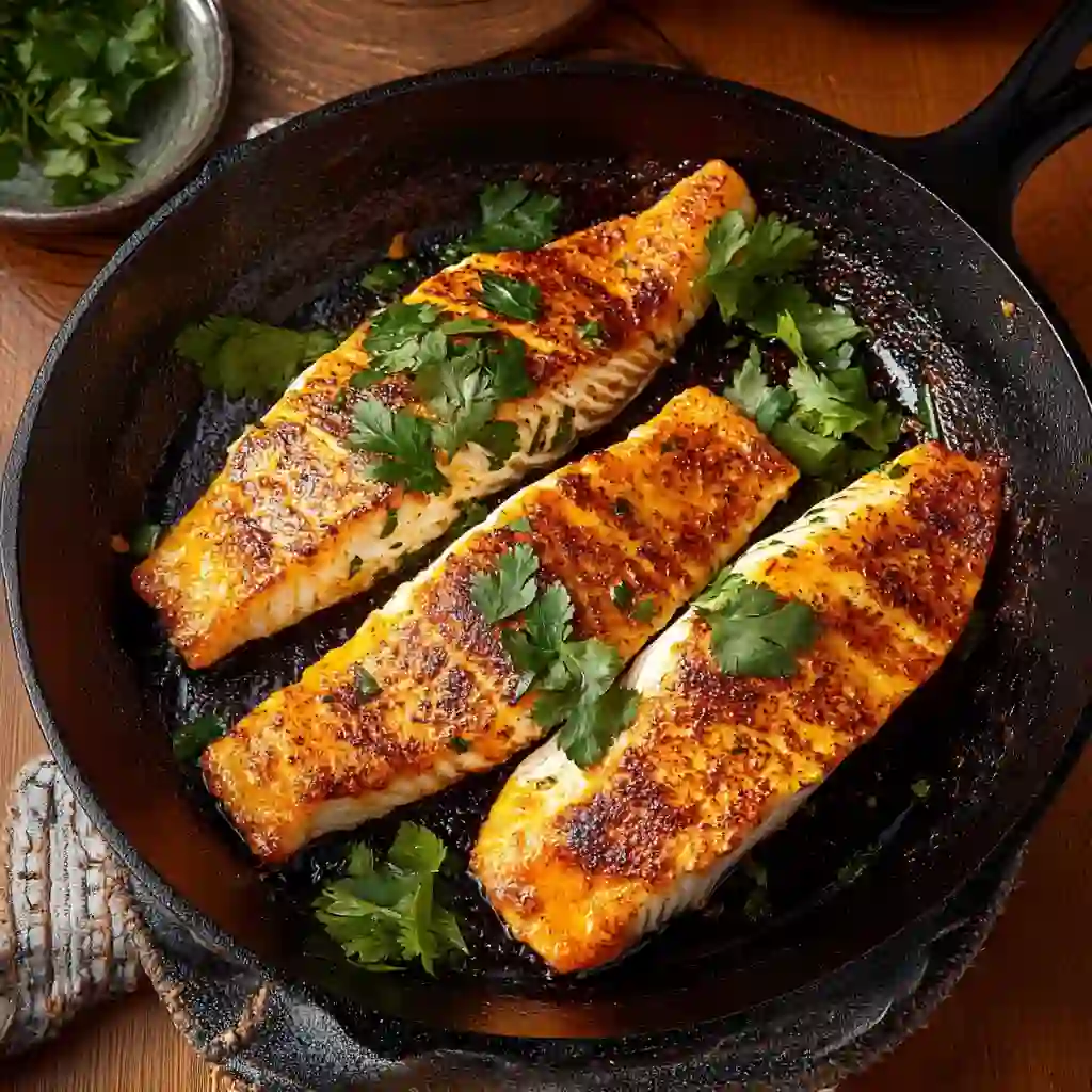 Cooking fish in skillet for Mexican recipe